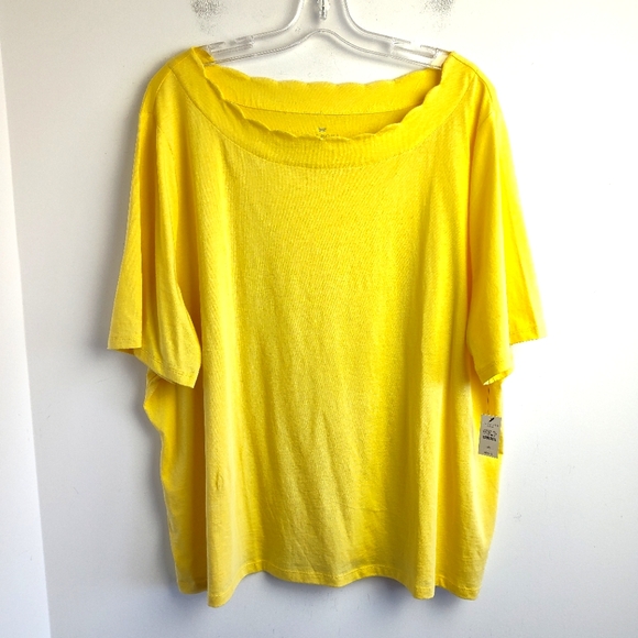 New Talbots Yellow Scalloped Neck T-shirt pima cotton spring summer new 3X - Picture 1 of 11